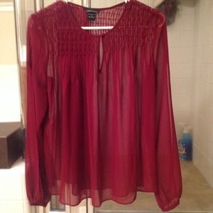 Sheer Burgandy Long Sleeved Blouse
